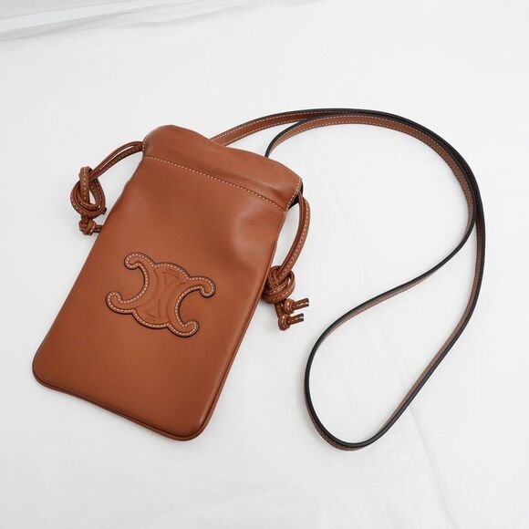 Celine Drawstring Mobile Pouch Shoulder Bag Cuill Triomphe Tan Brown - Picture 8 of 10